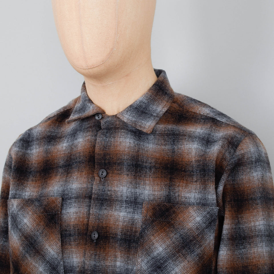 Universal Works Wool Mix Flannel Work Shirt - Brown Check