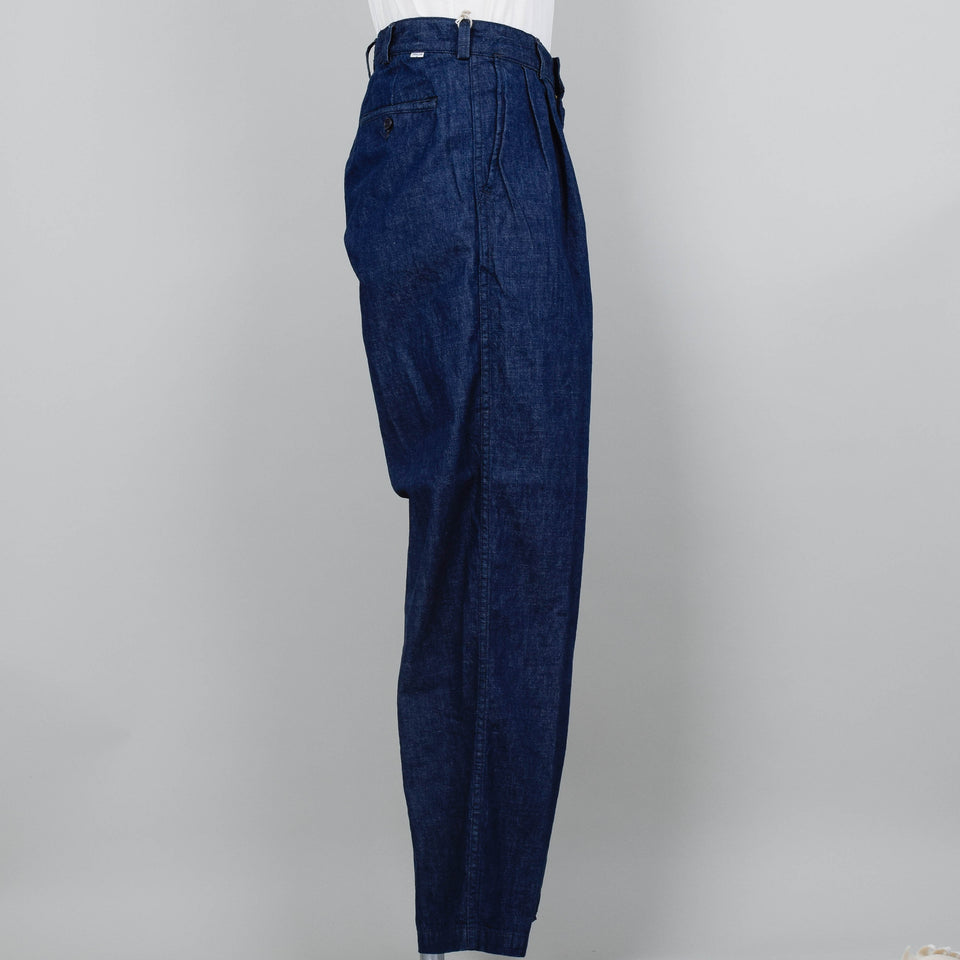 OrSlow Two Tuck Denim Wide Trouser - One Wash