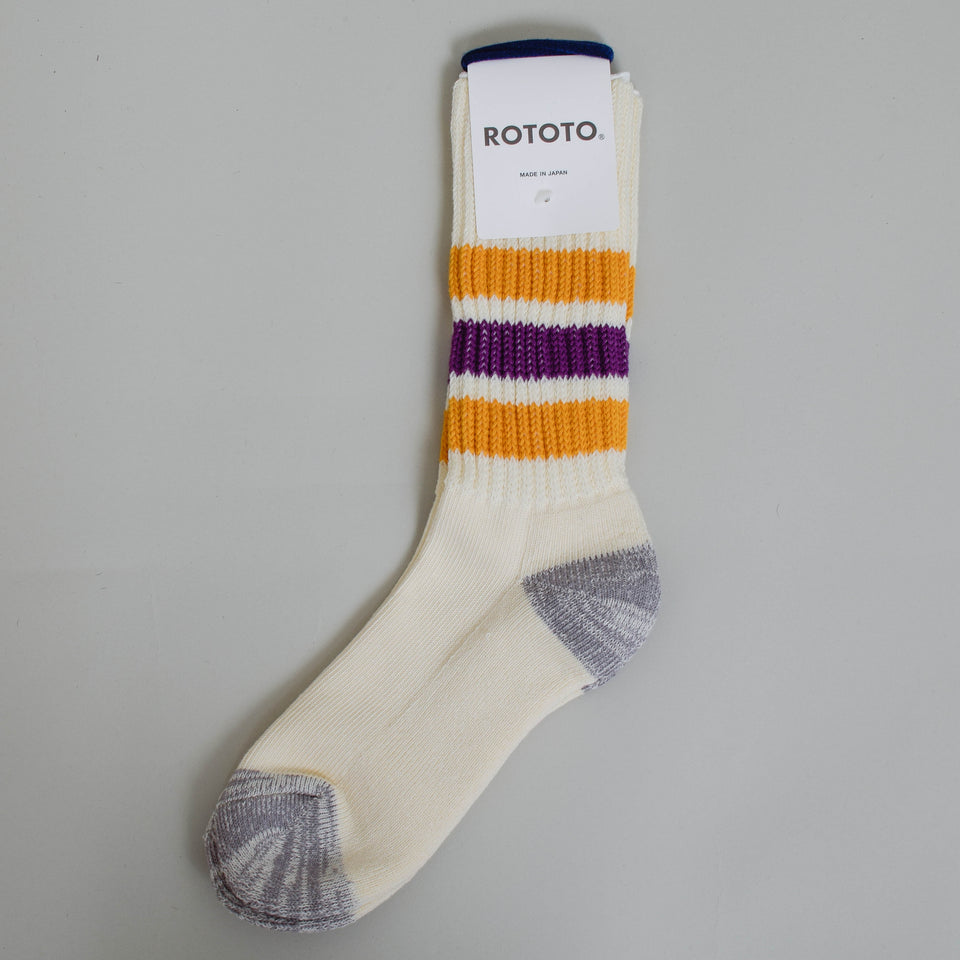 RoToTo Coarse Ribbed Oldschool Socks - Yellow/Purple