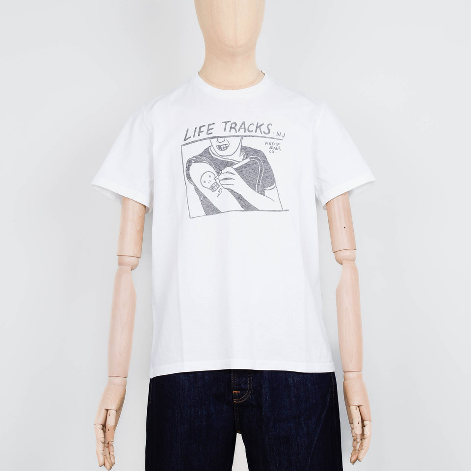 Nudie Jeans Roy Life Tracks T-Shirt - Chalk White