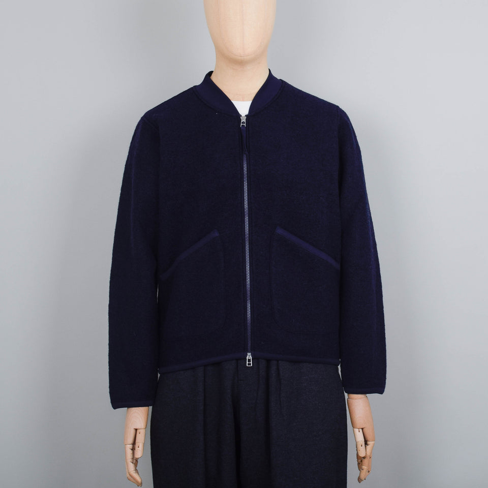 Universal Works Wool Fleece Zip Bomber Jacket - Navy