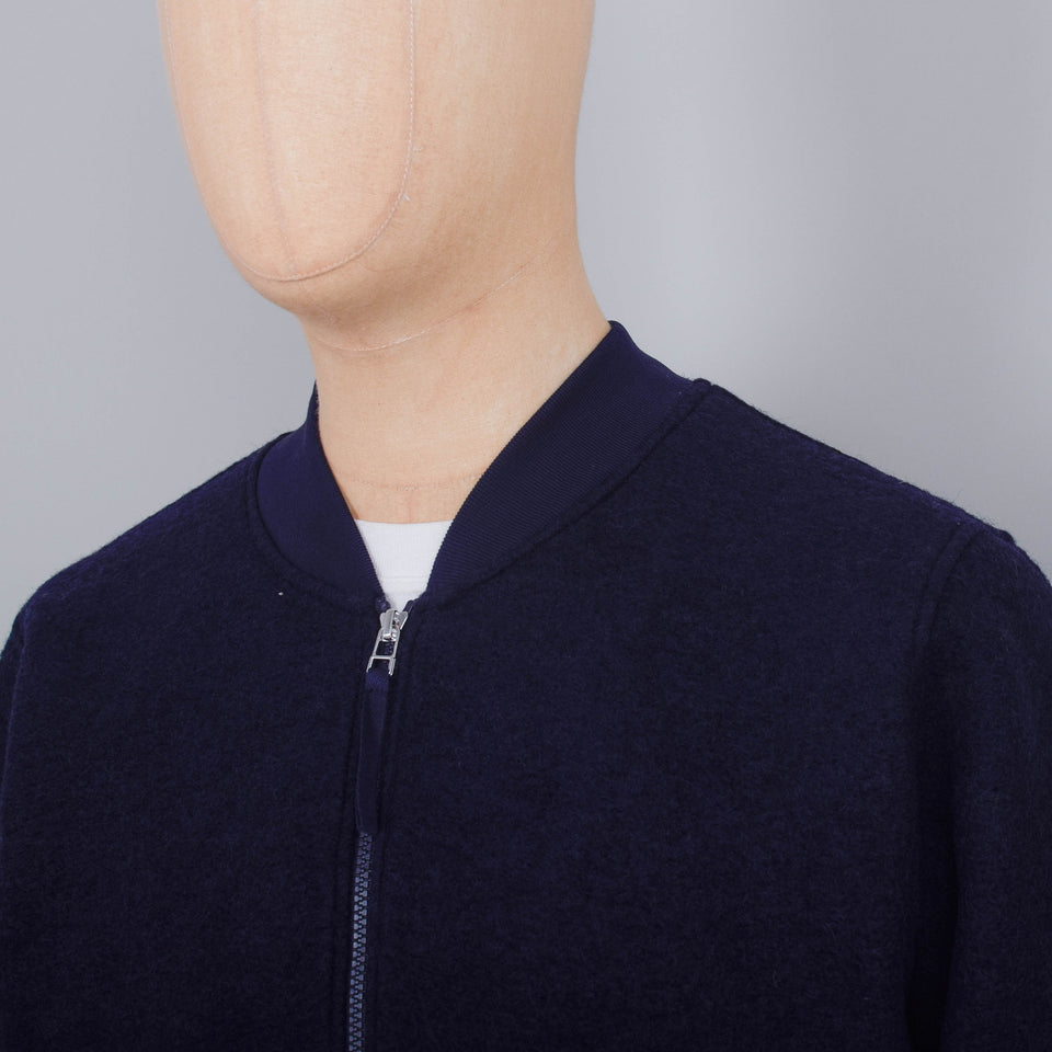 Universal Works Wool Fleece Zip Bomber Jacket - Navy