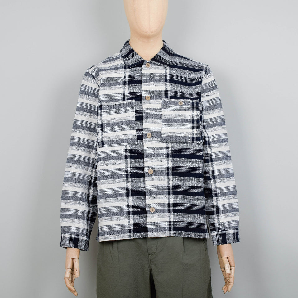 Folk Patch Overshirt - Navy Basket Weave Check