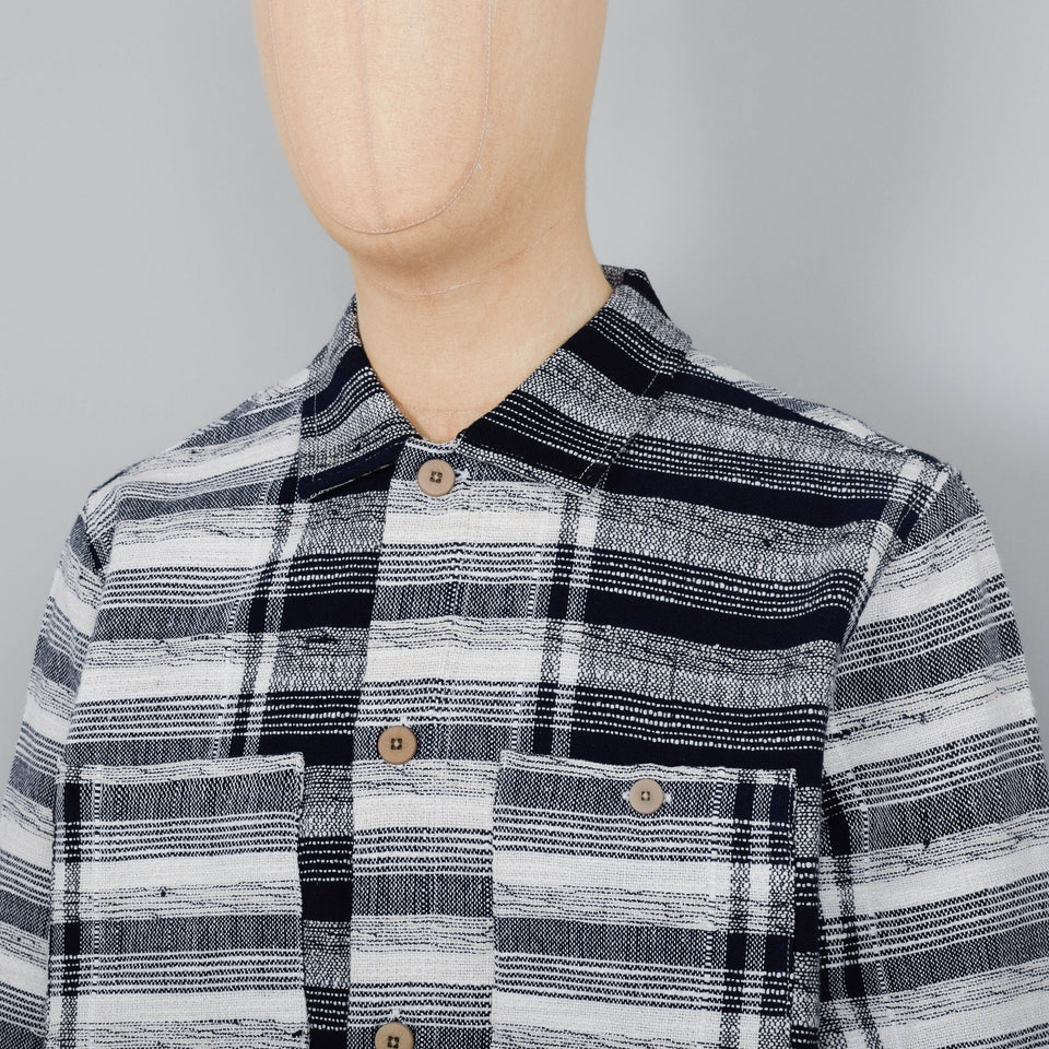Folk Patch Overshirt - Navy Basket Weave Check