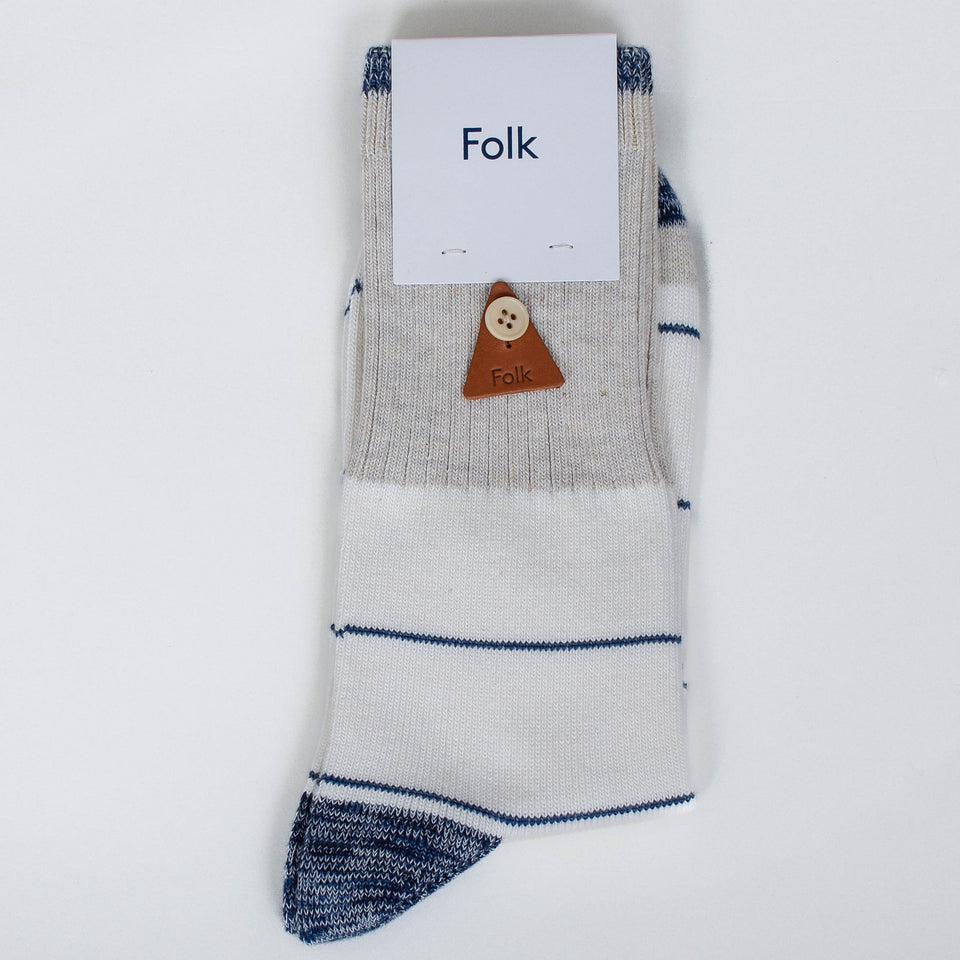 Folk Microstripe Socks - Off White Washed Blue Mix