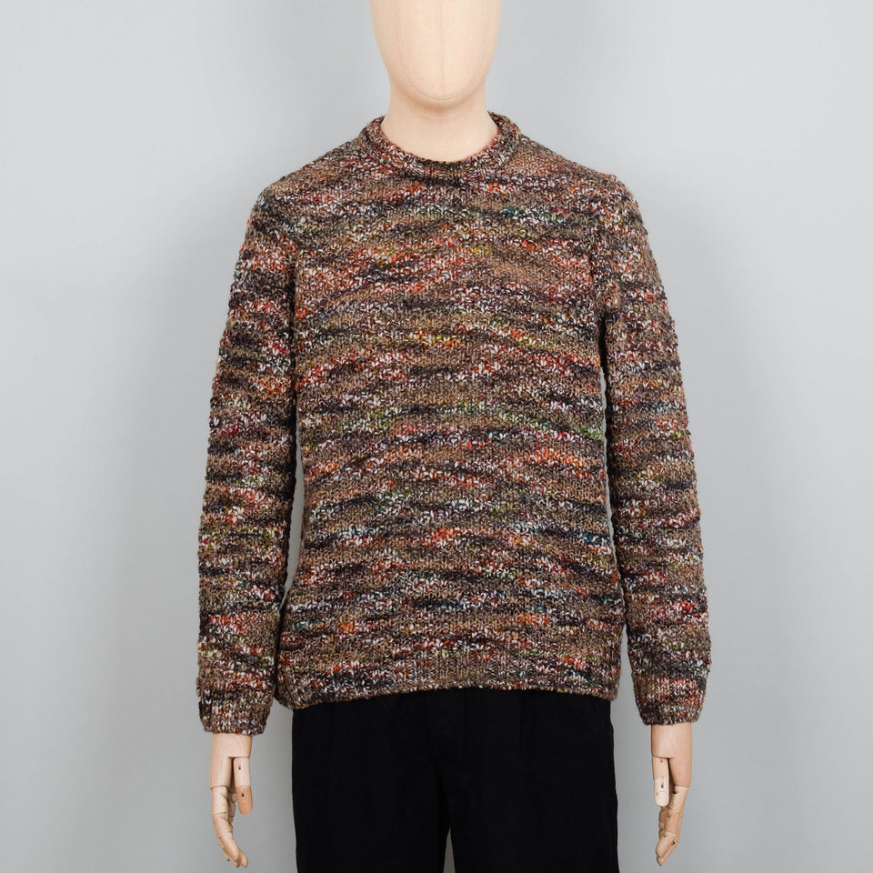 Folk Mixed Yarn Rib Crew - Brown Mix