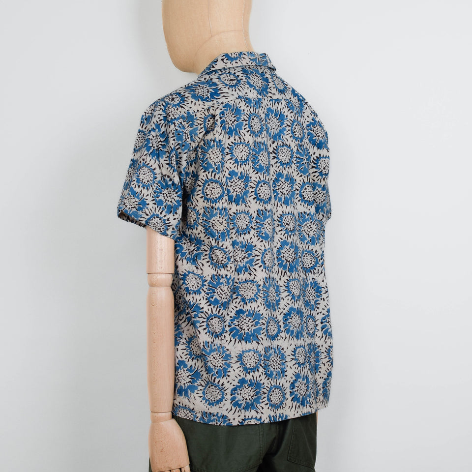 Beams Plus Open Collar - Block Print Sun Flower