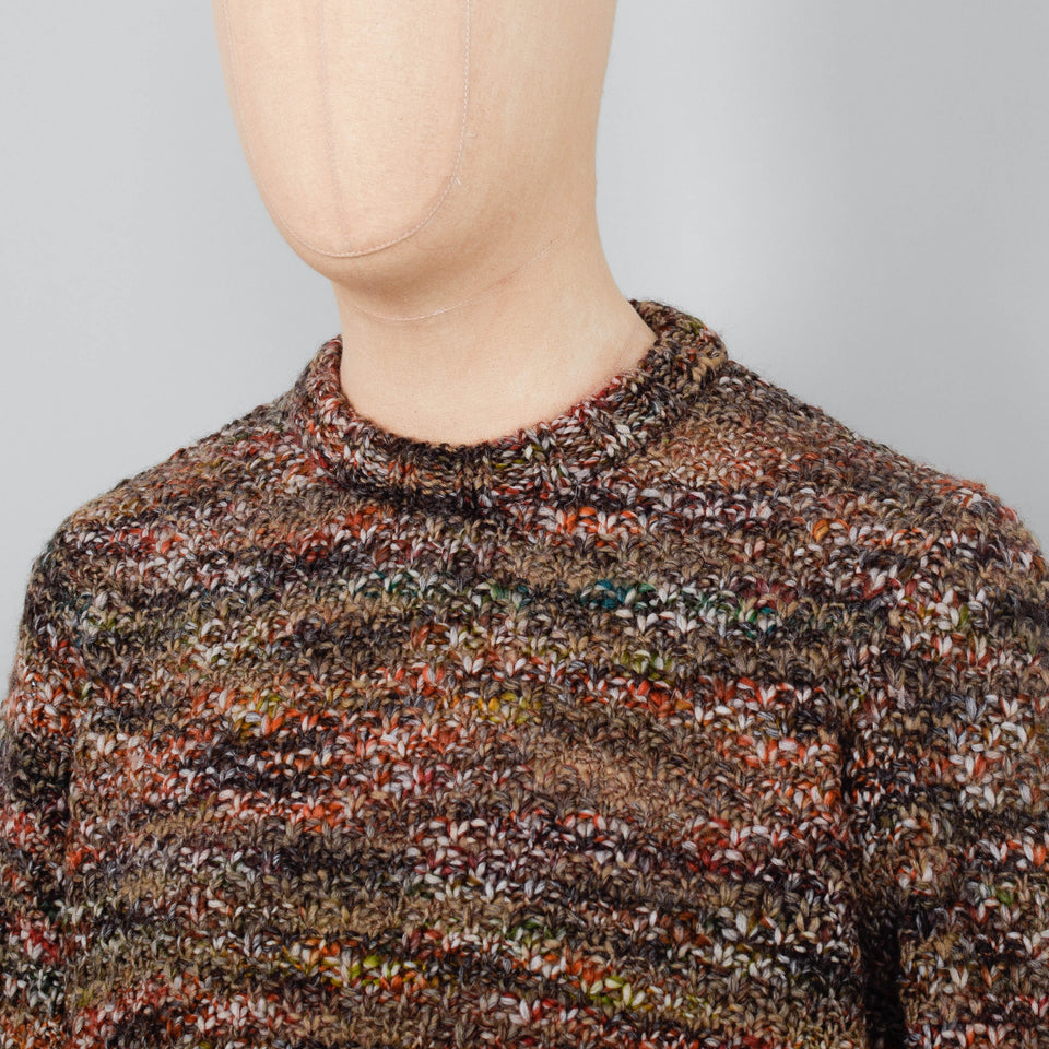 Folk Mixed Yarn Rib Crew - Brown Mix