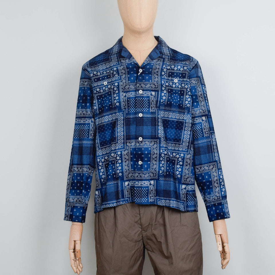 Beams Plus MIL Open Collar - Indigo Plaid Discharge Print