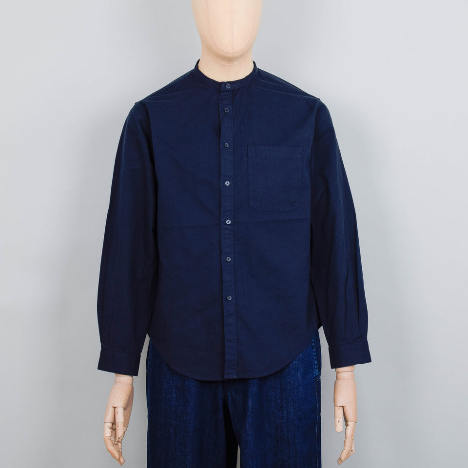 Snow Peak Cotton Poplin Stand Collar Shirt - Navy