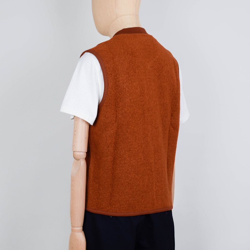 Universal Works Wool Fleece Zip Waistcoat Rust – Liquor Store - Main Image