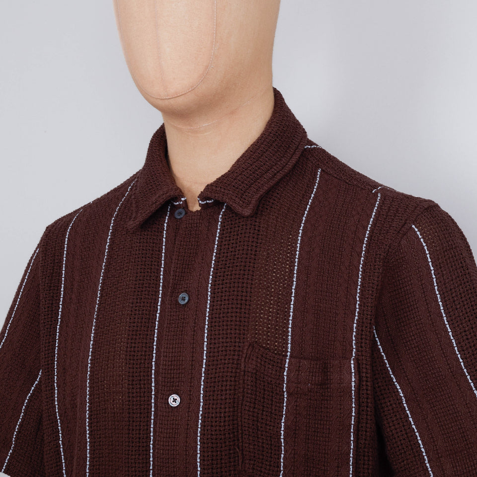 Universal Works Road Shirt Reef Stripe - Brown
