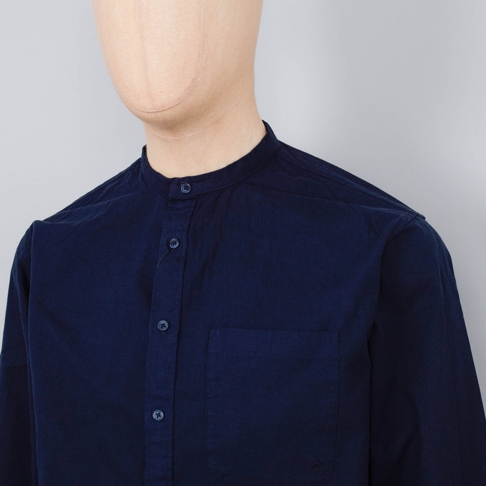 Snow Peak Cotton Poplin Stand Collar Shirt - Navy