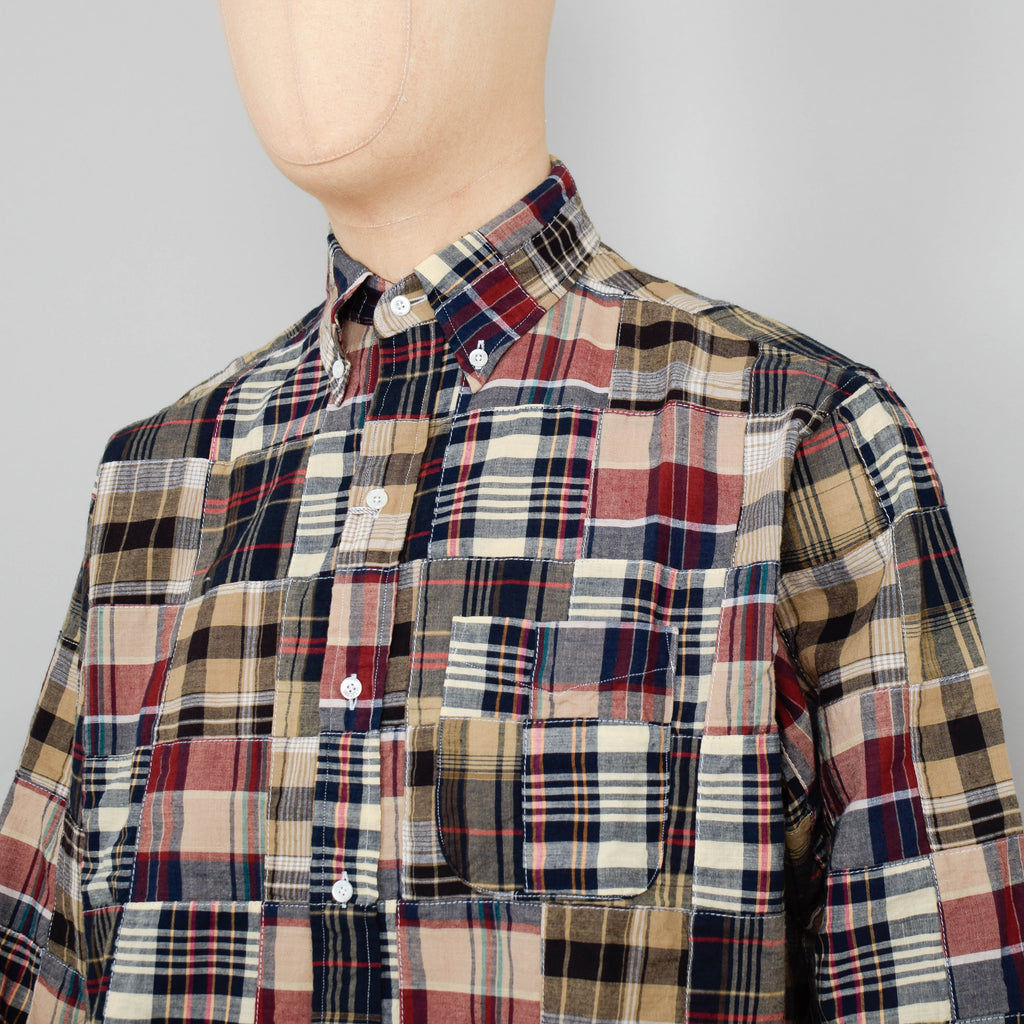 Beams Plus B.D. Classic Fit Patchwork Madras Shirt - Brown