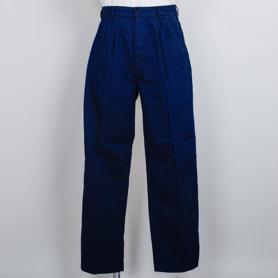 OrSlow Two Tuck Denim Wide Trouser - One Wash