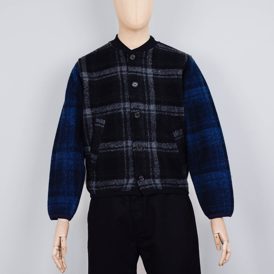 Universal Works Button Front Bomber MOH Check Fleece - Grey