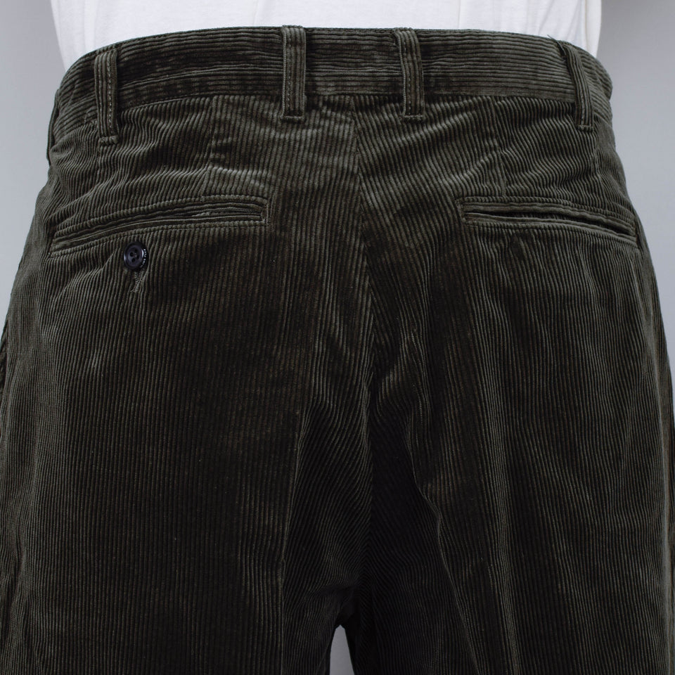 Beams Plus 2 Pleats Corduroy - Dark Green