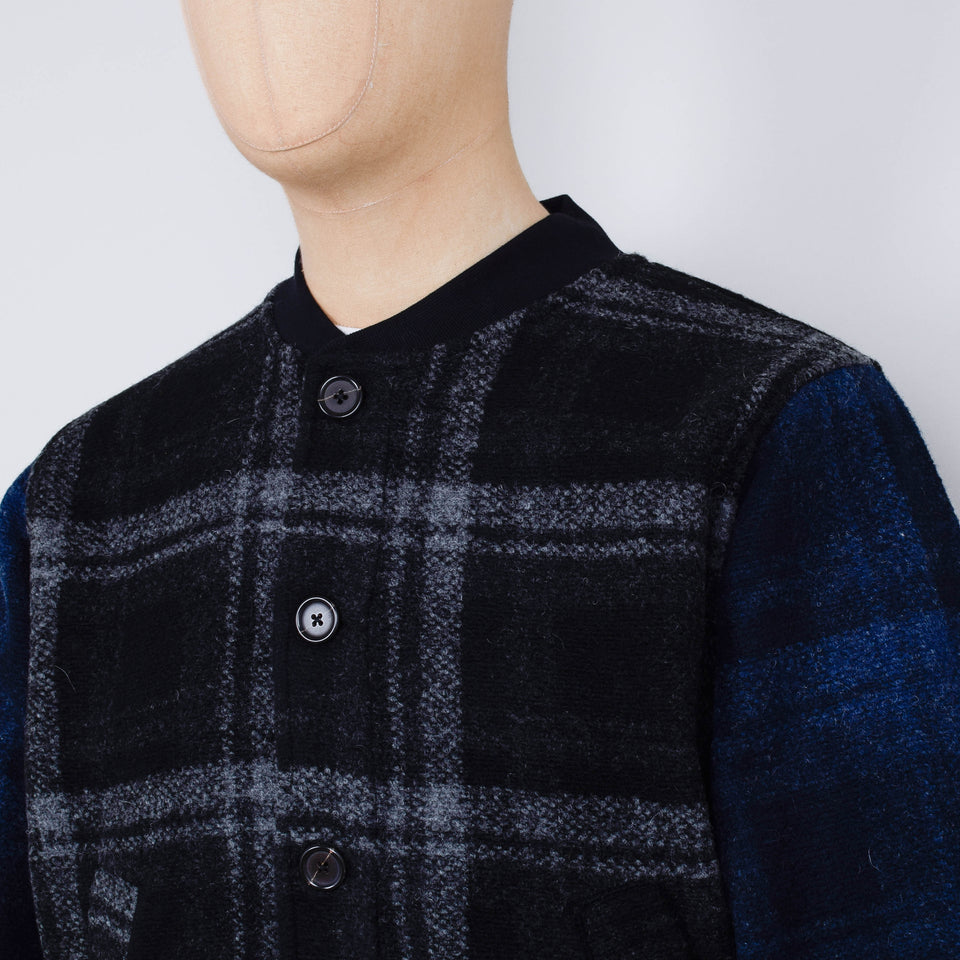 Universal Works Button Front Bomber MOH Check Fleece - Grey