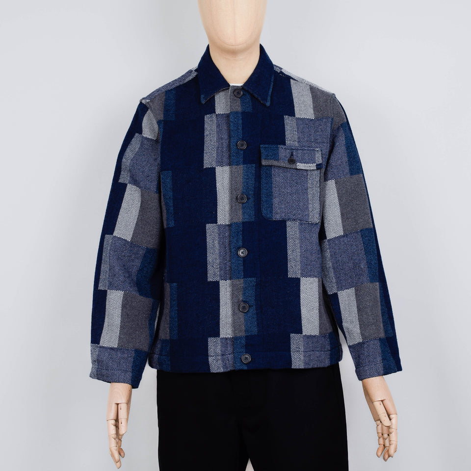 Universal Works L/S Tech Overshirt - Navy Japanese Patchwork