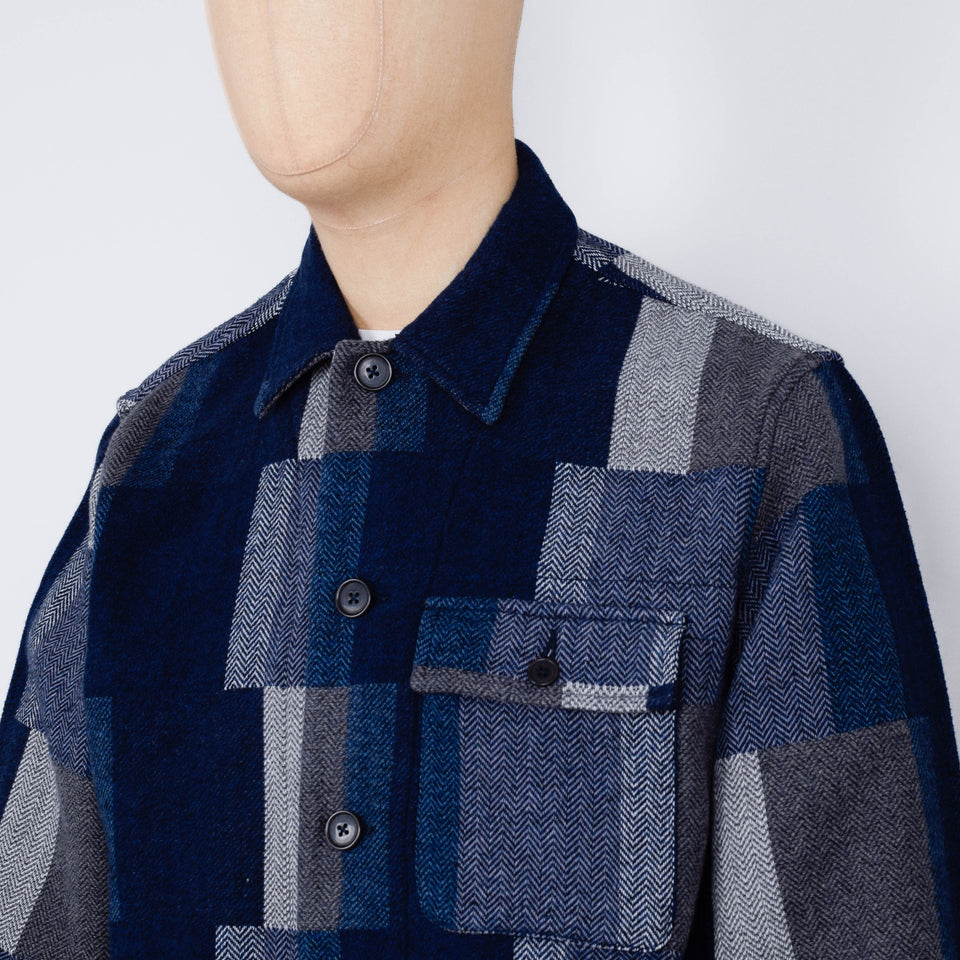 Universal Works L/S Tech Overshirt - Navy Japanese Patchwork