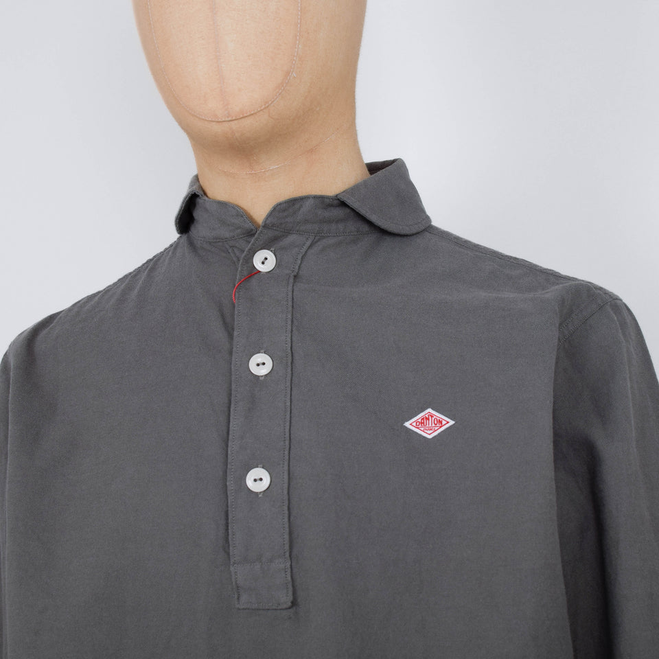 Danton Round Collar P.O Shirt L/S - Olive Chambray