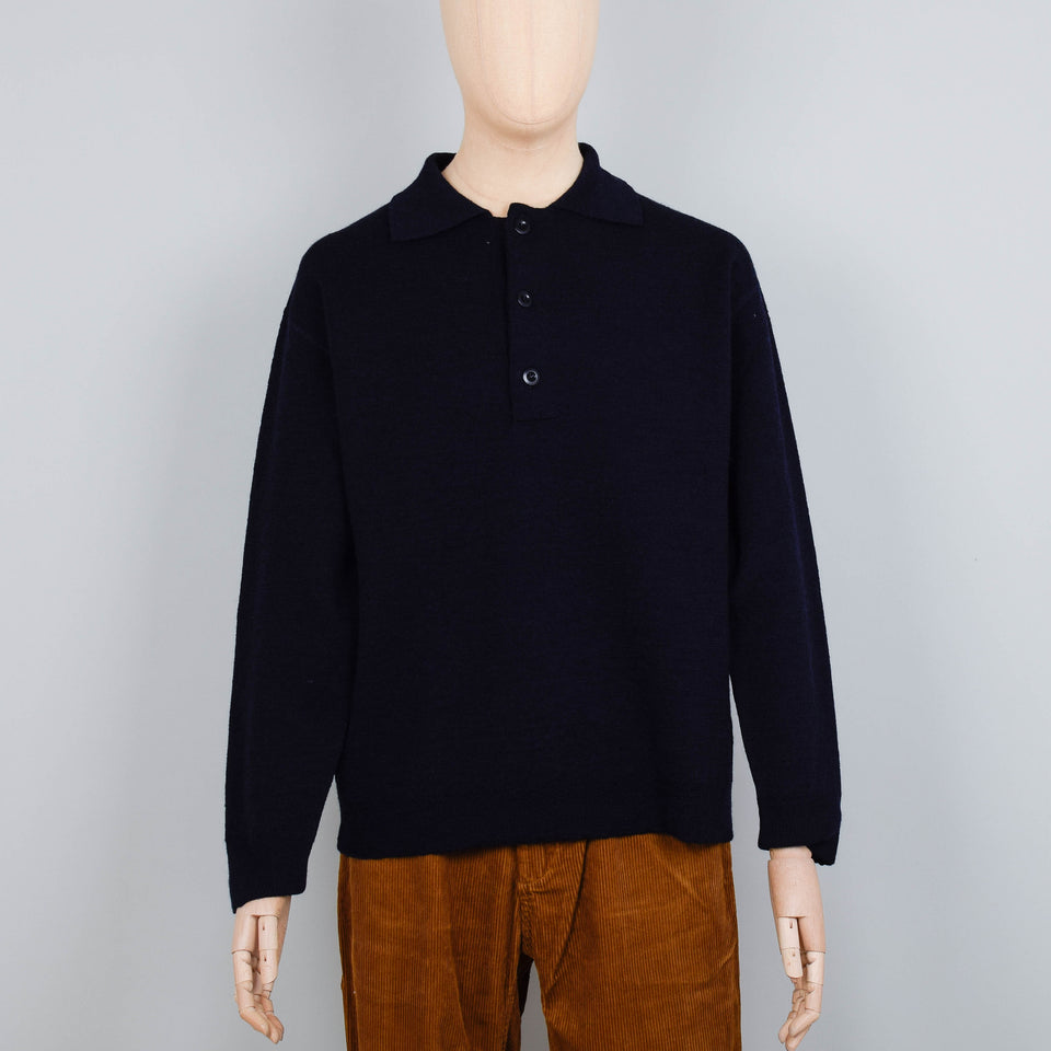 MHL Oversized, Knitted, Dry Wool Polo - Ink