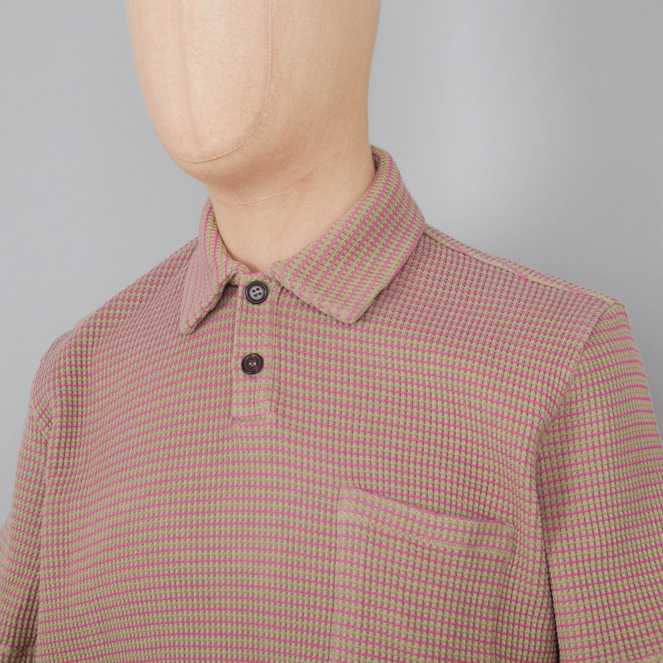 Universal Works Newlyn Polo S/S - Fluro Stripe Summer Oak