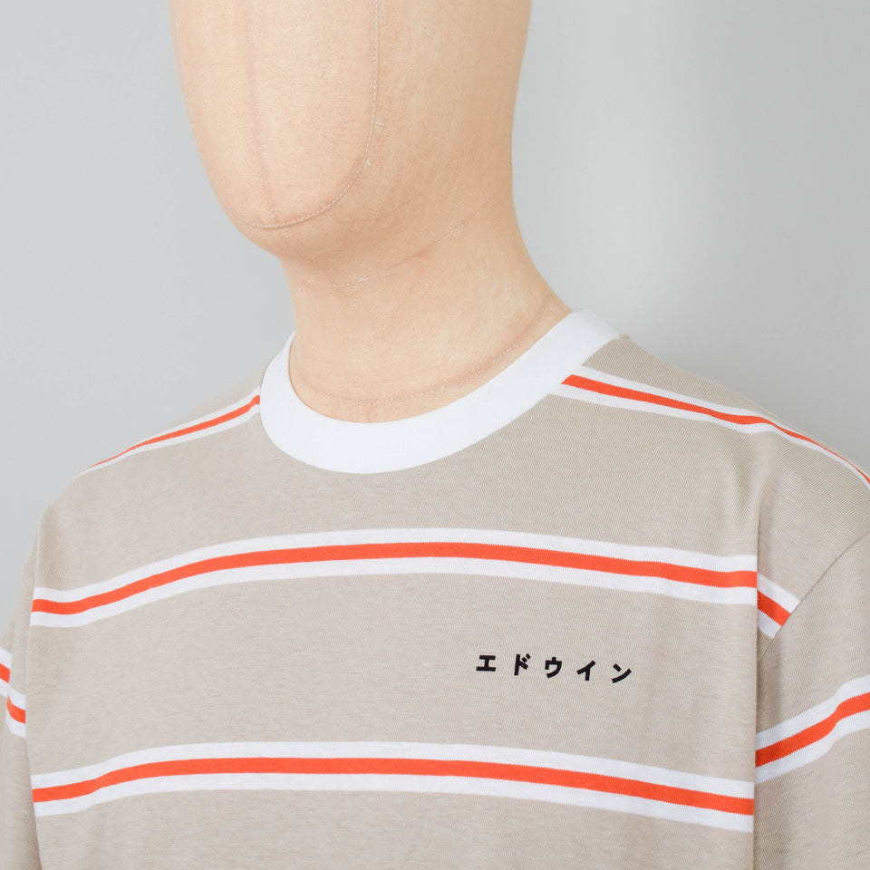 Edwin Quarter T-Shirt - Beige/Red/White