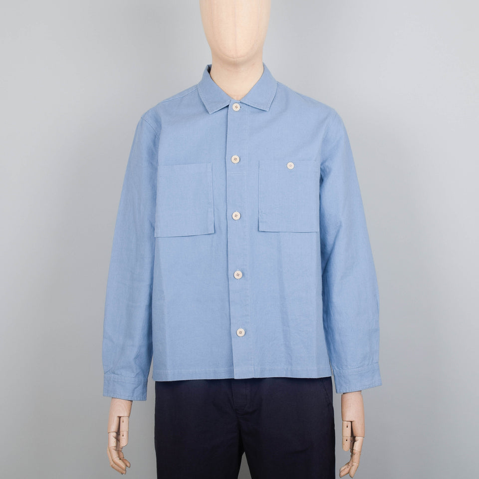 Folk Patch Overshirt - Washed Blue Hemp Canvas