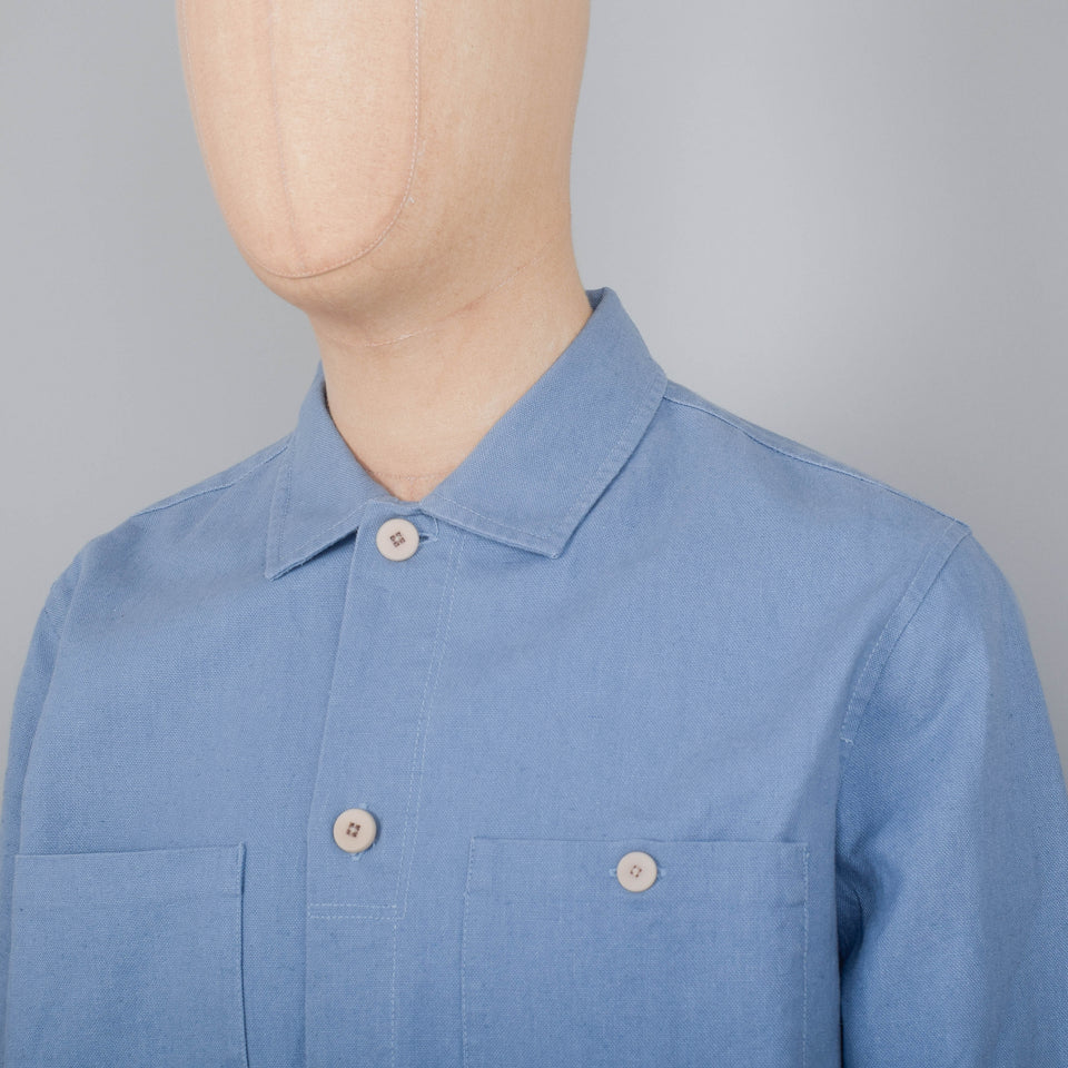 Folk Patch Overshirt - Washed Blue Hemp Canvas