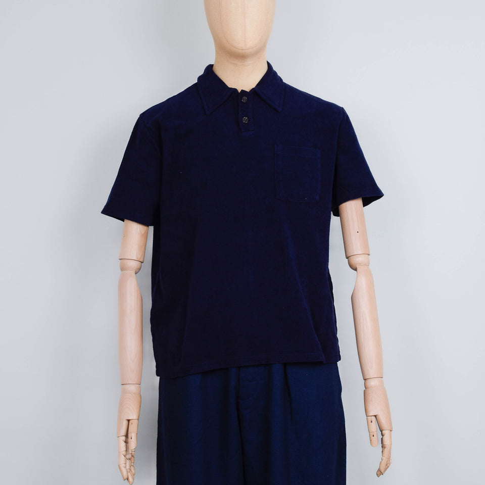 Universal Works Newlyn Polo Lightweight Terry - Bright Navy