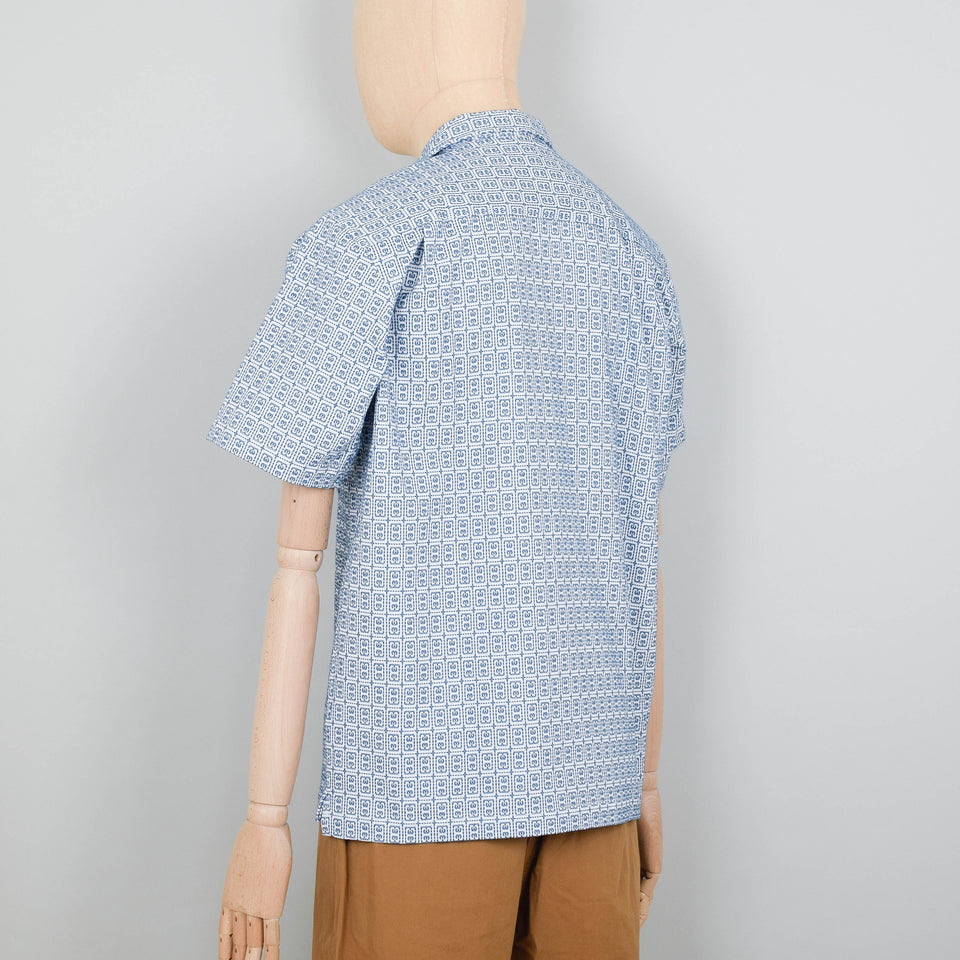 Universal Works Camp Shirt Porto Cotton - White/Blue