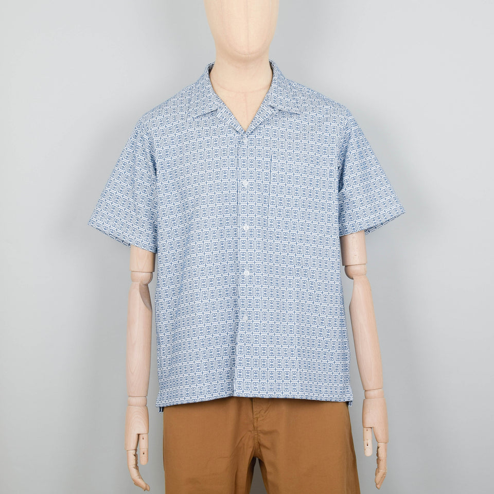 Universal Works Camp Shirt Porto Cotton - White/Blue