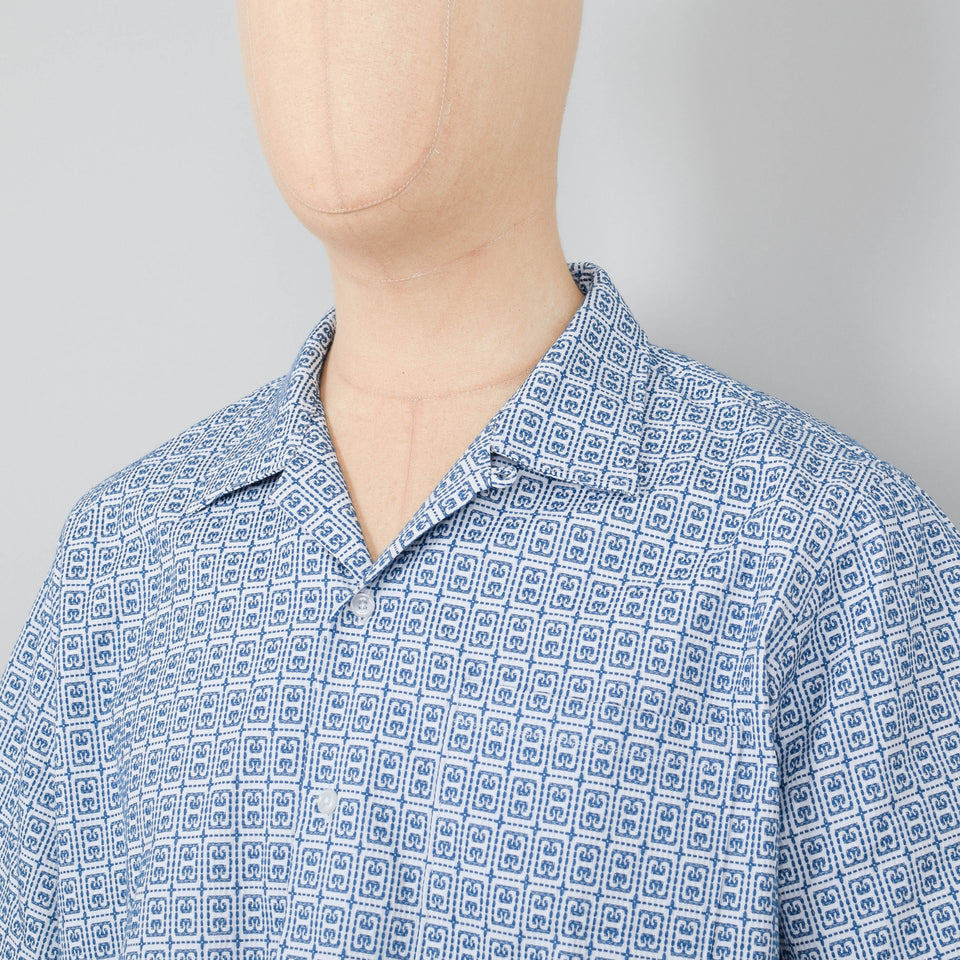 Universal Works Camp Shirt Porto Cotton - White/Blue