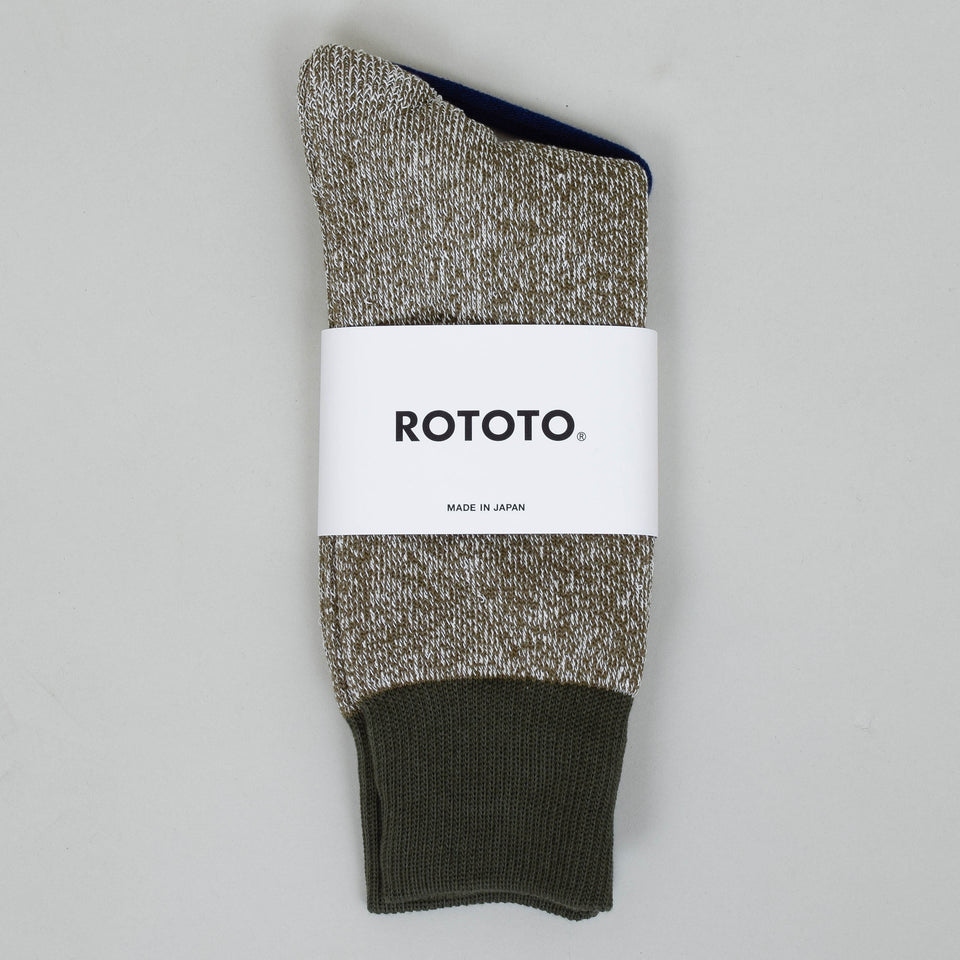 RoToTo Double Face Crew Socks - Olive/Dark Khaki