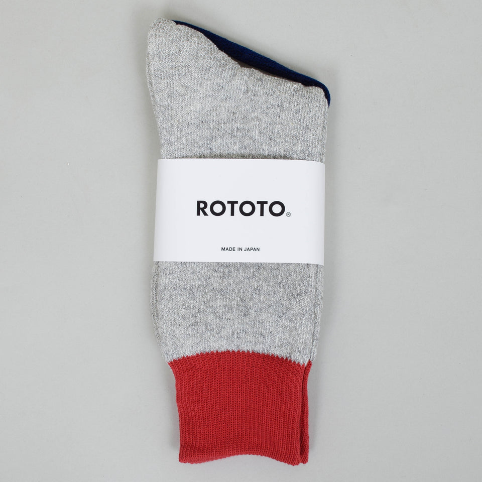 RoToTo Double Face Crew Socks - Red/Grey