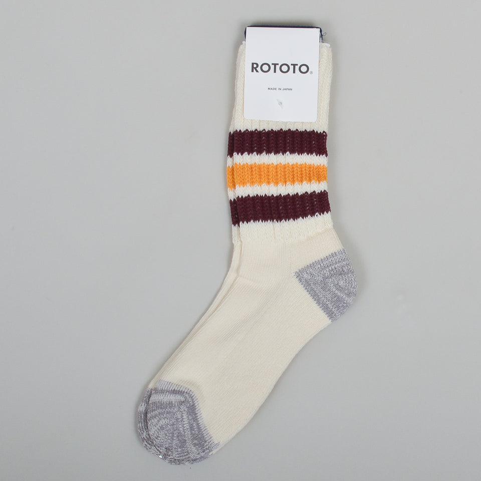 RoToTo Coarse Ribbed Oldschool Socks - Bordeaux / Yellow