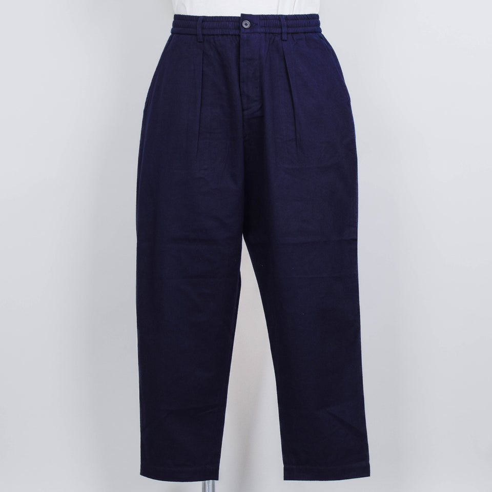 Universal Works Pleated Track Pant Brushed Moleskin - Navy