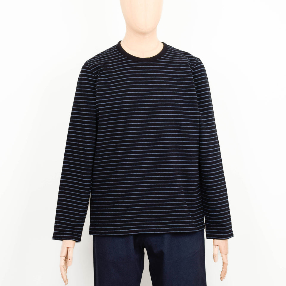 Folk LS Textured Stripe T-Shirt - Black / Soft Blue