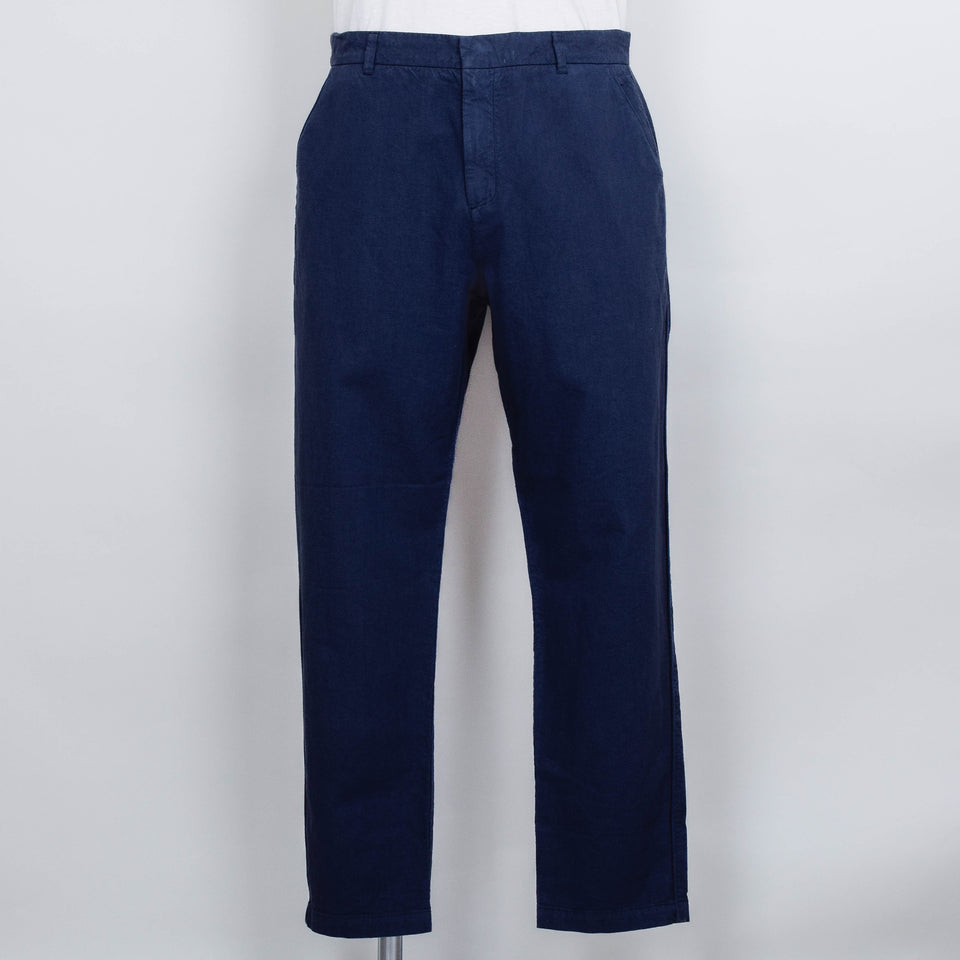 Folk Fixed Waistband Cotton Linen Trouser - Soft Navy