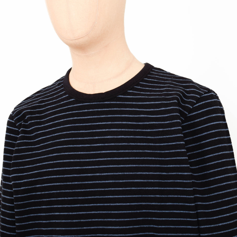 Folk LS Textured Stripe T-Shirt - Black / Soft Blue