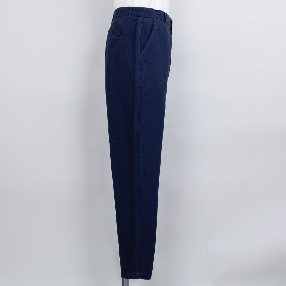 Folk Fixed Waistband Cotton Linen Trouser - Soft Navy