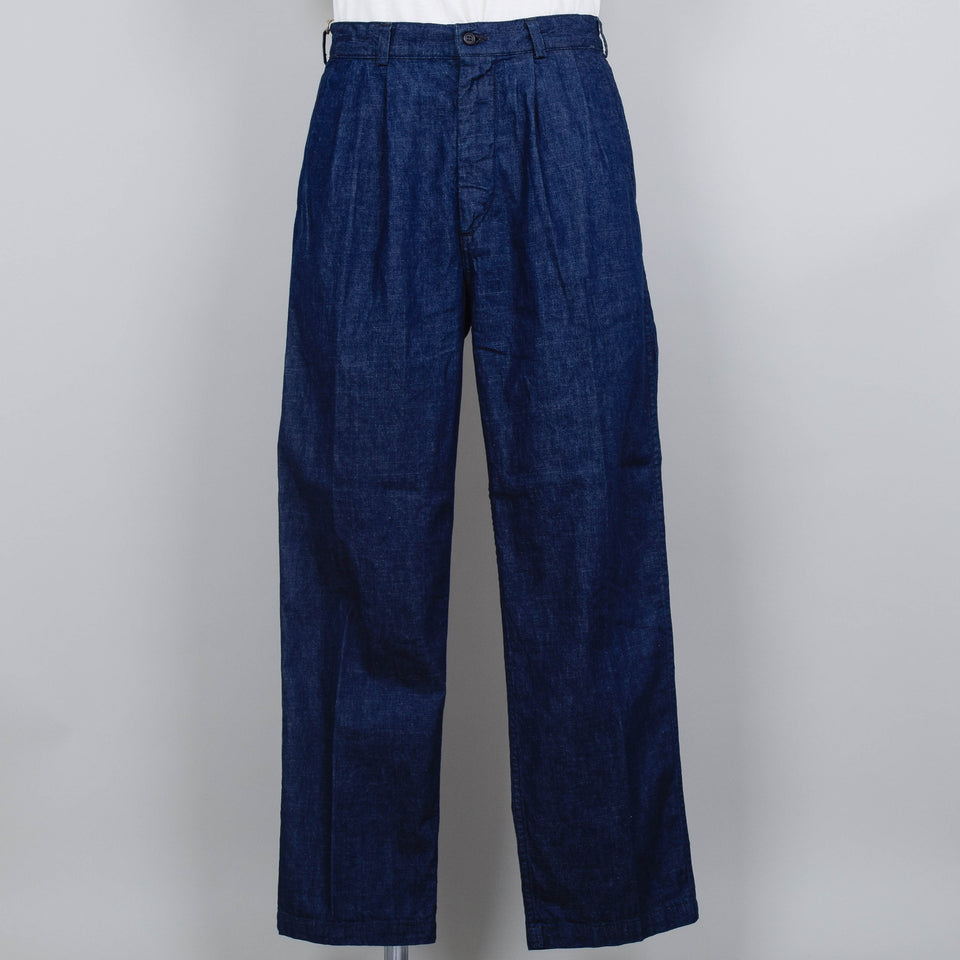 OrSlow Two Tuck Denim Wide Trouser - One Wash