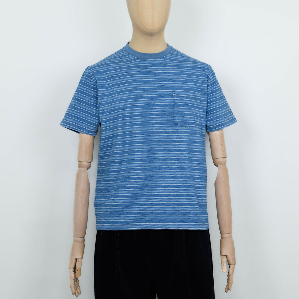 Beams Plus Pocket Tee Indigo Stripe - Sax