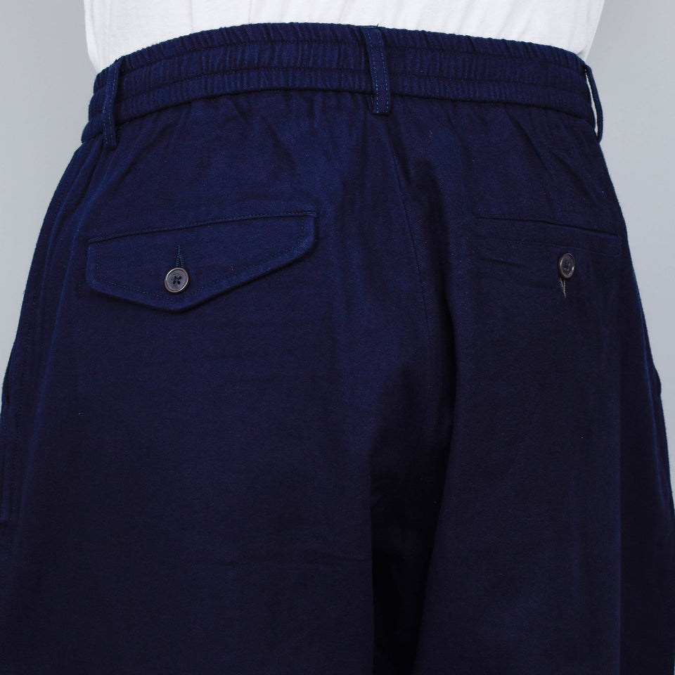 Universal Works Pleated Track Pant Brushed Moleskin - Navy