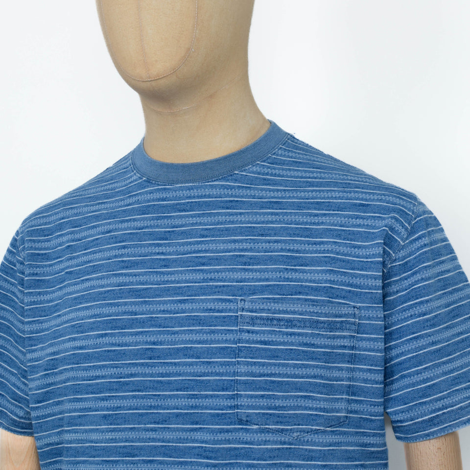 Beams Plus Pocket Tee Indigo Stripe - Sax