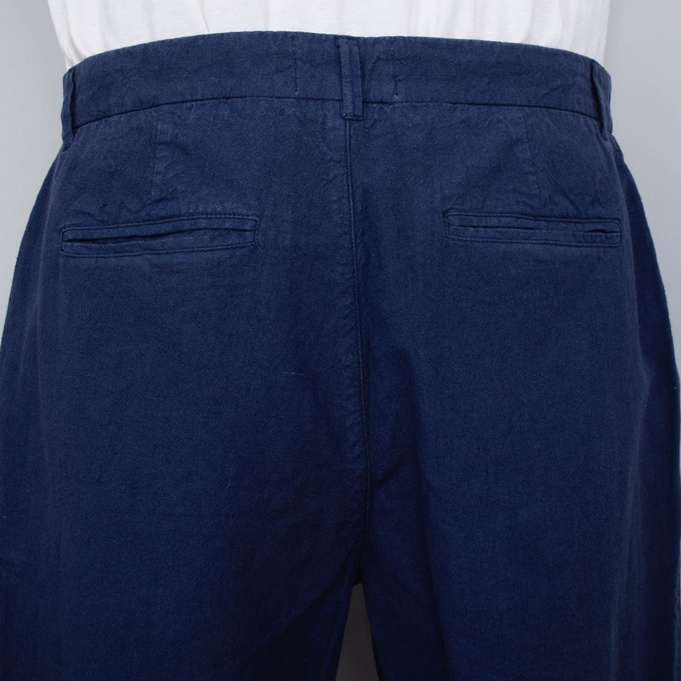 Folk Fixed Waistband Cotton Linen Trouser - Soft Navy