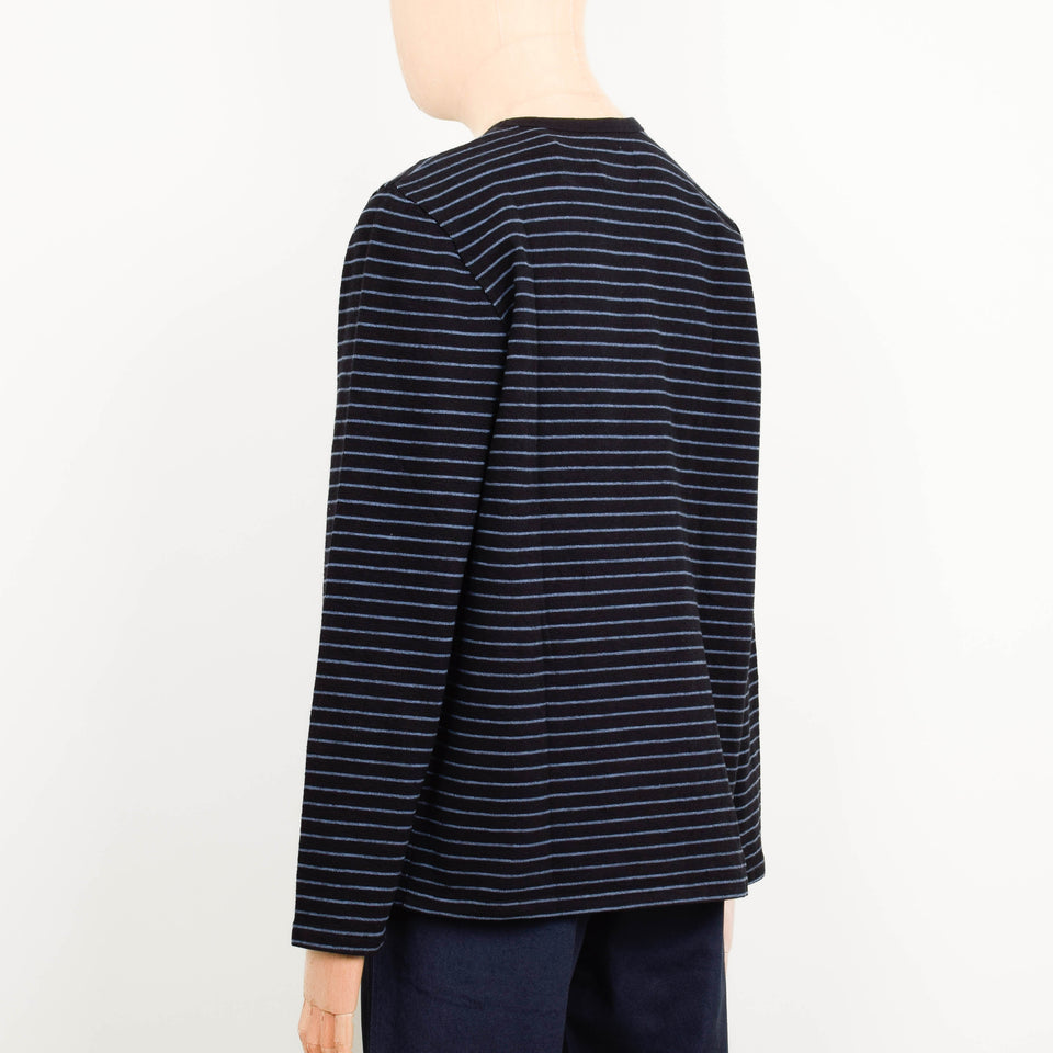 Folk LS Textured Stripe T-Shirt - Black / Soft Blue