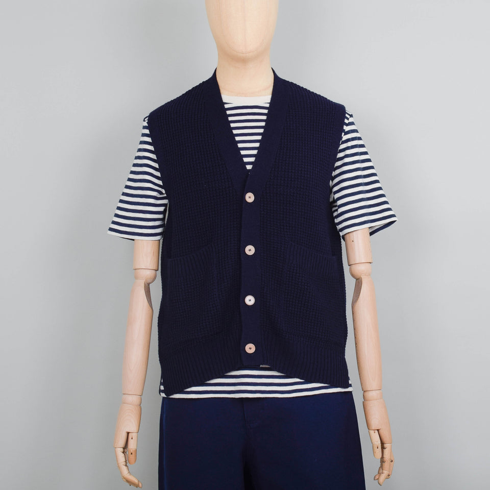 Folk Waffle Vest - Navy