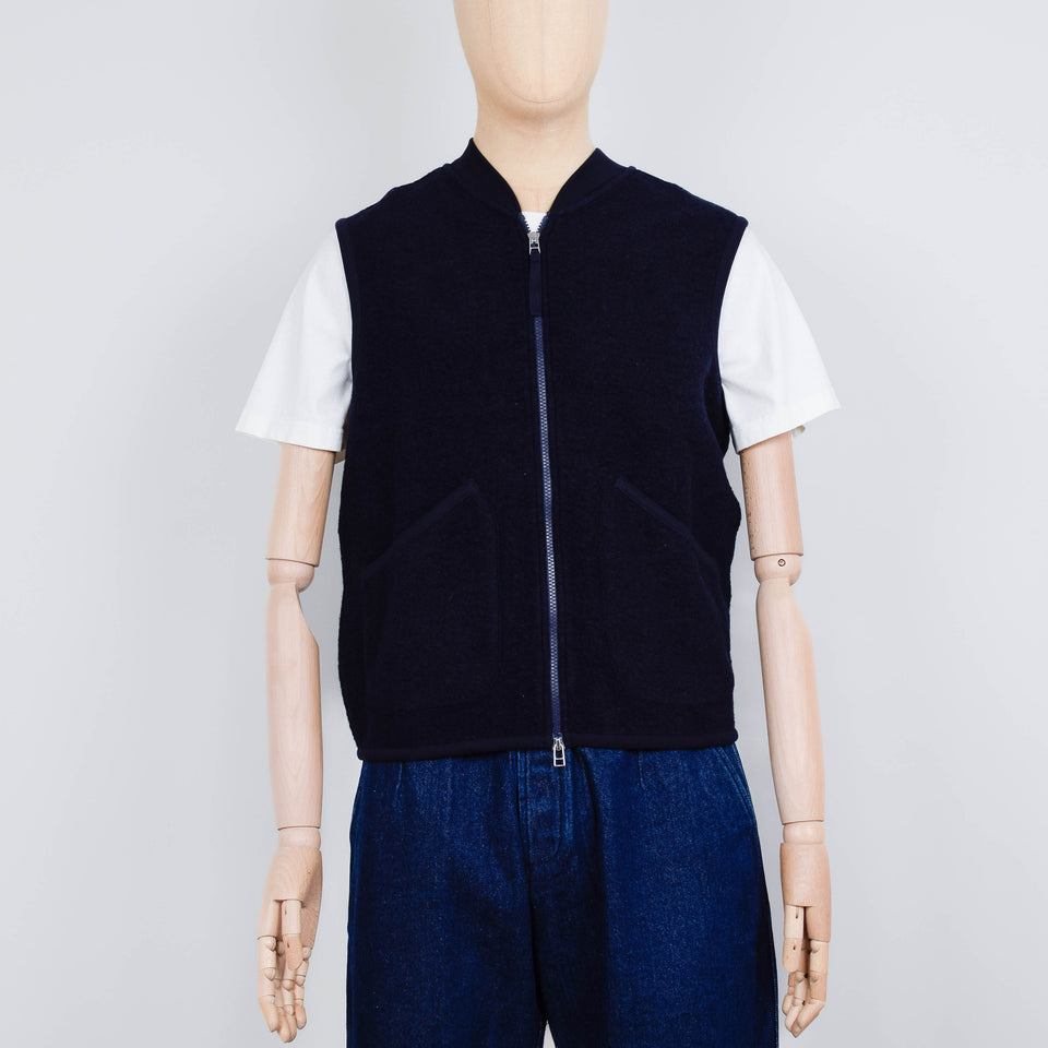 Universal Works Wool Fleece Zip Waistcoat - Navy
